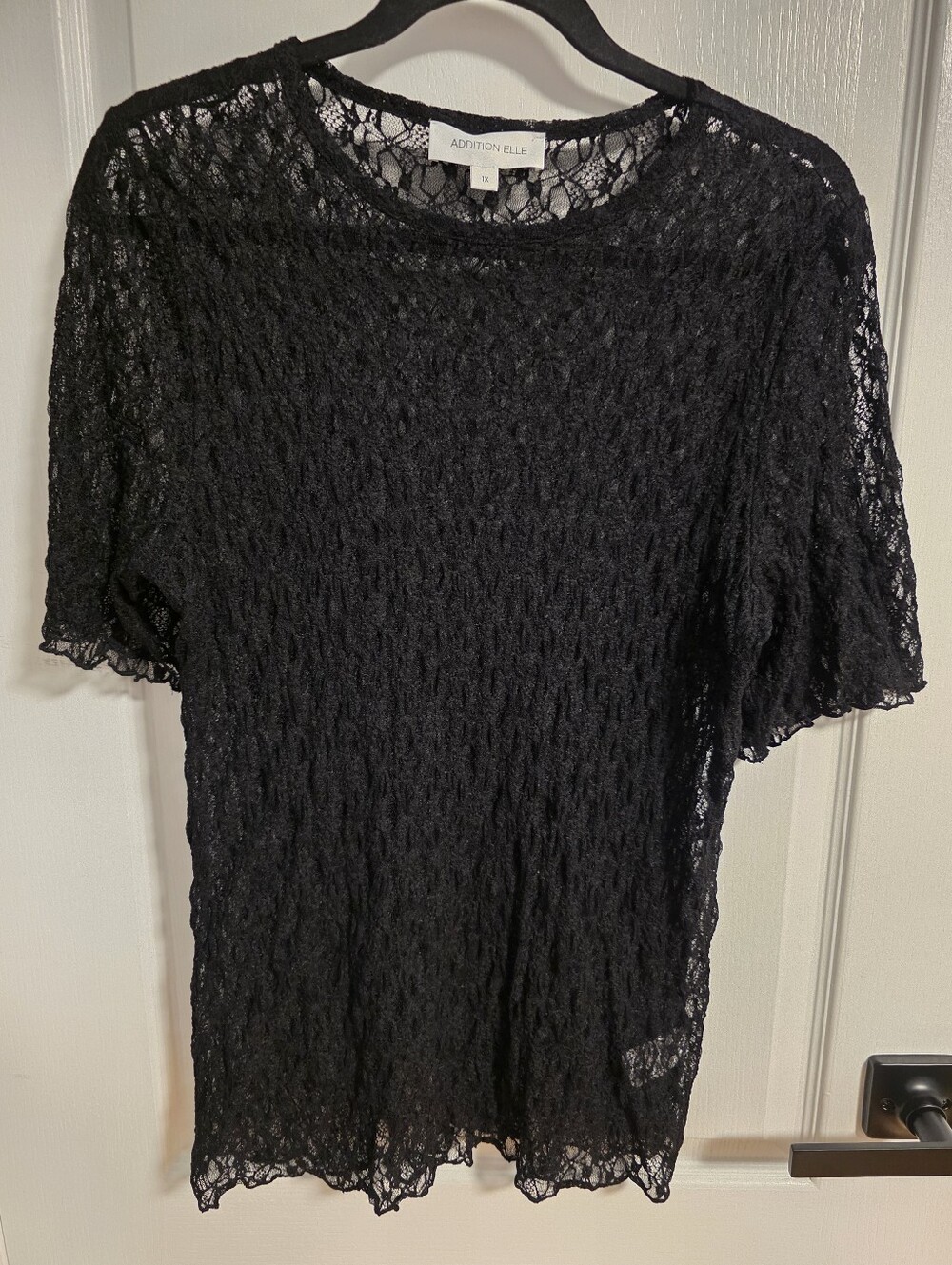 Addition Elle | Black Lace Short Sleeve Tee | Sheer Floral Knit | 1x